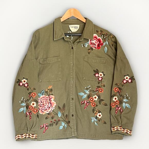 Savanna Jane Jacket Floral Embroidered Womens Sz L Olive Green Boho Western - Picture 3 of 11